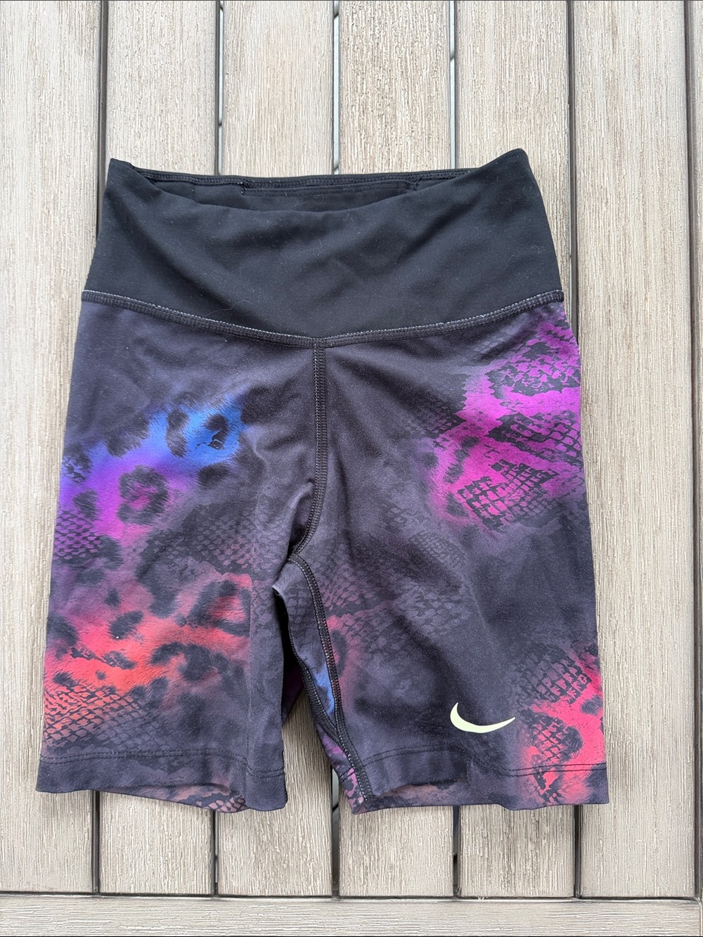 Nike Black Multicolor Snake-Print Bike Shorts with High Waist